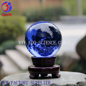 13cm blue crystal sphere with wooden base 