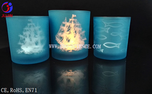 electroplated glass candle holder, blue (2)073